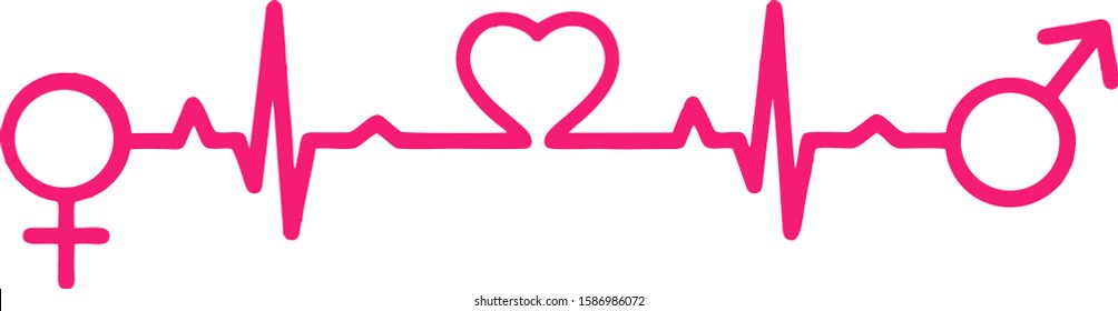 Pink Heartbeat love. Man - Woman VECTOR