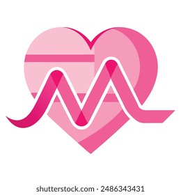 Pink Heartbeat Ribbon for Breast Cancer Awareness