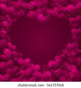 Pink hearted background with a heart shape carved in it. Vector illustration.