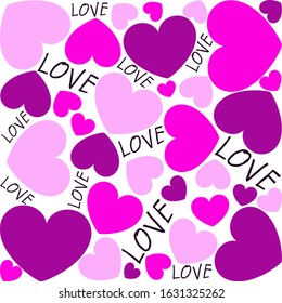 pink hearts arranged randomly on a white background with the word love
