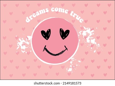 pink hearts background seamless and happy face vector