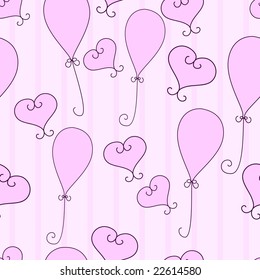 Pink hearts and balloons seamless pattern