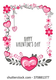 Pink hearts and beautiful floral design decorated greeting card for Happy Valentine's Day celebration.
