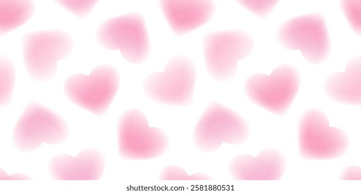 Pink hearts with blur effect. Trendy seamless pattern with y2k pink blurred gradient hearts. Abstract background with jelly style hearts. Design for greeting card, banner, cover, poster, surfaces