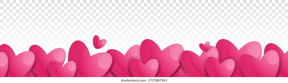 Ilustración vectorial de marco de borde de corazones rosados. Día de San Valentín, amor, romance, pasión, romántico, corazón. Elemento de gradiente decorativo para el diseño, Anuncio, boda, vacaciones. Aislado en un fondo de png.