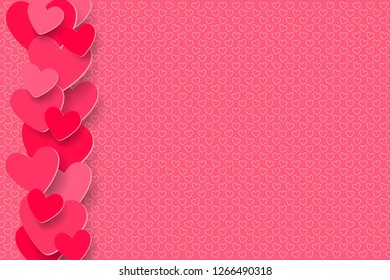 Pink hearts border. Valentines Day pattern for greeting card. Vector illustration EPS10