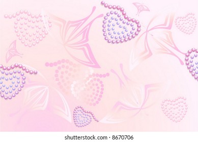 Pink hearts and butterflies background