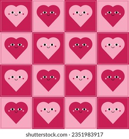 PINK HEARTS CHECKERBOARD PATTERN SEAMLESS VECTOR 