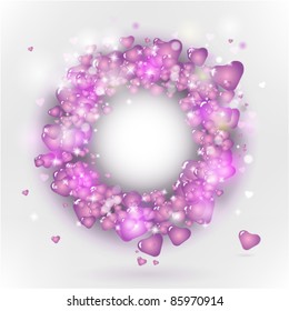 pink hearts in circle frame vector