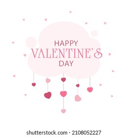 Pink hearts and cloud on white background. Lettering Happy Valentine's Day. Valentines illustration with valentines decoration can be used for holiday design, posters, cards, websites, banners.