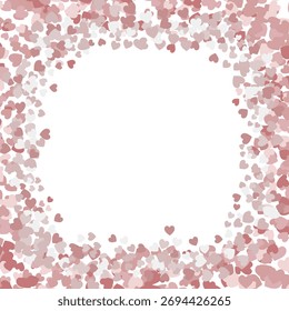 Composición de corazones rosados sobre fondo blanco - marco de corazones para diferentes propósitos.