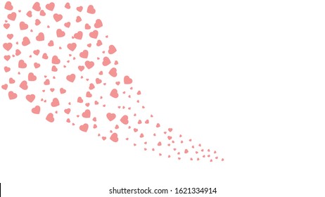 Pink hearts confetti. Bottom left corner on white background. Vector illustration