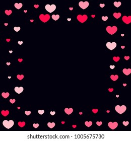 Pink Hearts Confetti Falling  Background. Valentine's Day Pattern. Romantic Scattered Hearts Cute Texture. Love. Sweet Moment. Cards, Banners, Posters, Flyers, Sales, Brochure, Wallpaper. Mother Day.