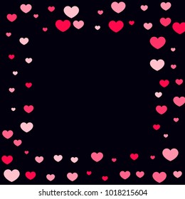 Pink Hearts Confetti Falling  Background. Valentine's Day Pattern. Romantic Scattered Hearts Cute Texture