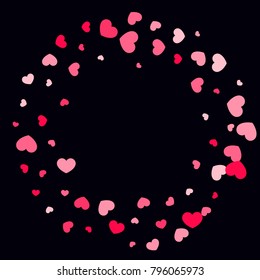 Pink Hearts Confetti Falling  Background. Valentine's Day Pattern. Romantic Scattered Hearts Cute Texture. Love. Sweet Moment. Cards, Banners, Posters, Flyers, Sales, Brochure, Wallpaper. Mother Day.