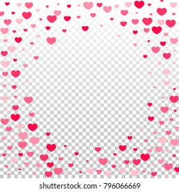 Pink Hearts Confetti Falling  Background. Valentine's Day Pattern. Romantic Scattered Hearts Cute Texture. Love. Sweet Moment. Cards, Banners, Posters, Flyers, Sales, Brochure, Wallpaper. Mother Day.