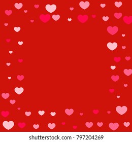 Pink Hearts Confetti Falling  Background. Valentine's Day Pattern. Romantic Scattered Hearts Cute Texture. Love. Sweet Moment. Cards, Banners, Posters, Flyers, Sales, Brochure, Wallpaper. Mother Day.