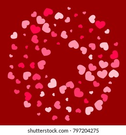 Pink Hearts Confetti Falling  Background. Valentine's Day Pattern. Romantic Scattered Hearts Cute Texture. Love. Sweet Moment. Cards, Banners, Posters, Flyers, Sales, Brochure, Wallpaper. Mother Day.