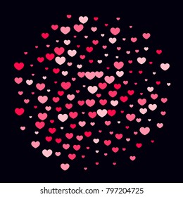 Pink Hearts Confetti Falling  Background. Valentine's Day Pattern. Romantic Scattered Hearts Cute Texture. Love. Sweet Moment. Cards, Banners, Posters, Flyers, Sales, Brochure, Wallpaper. Mother Day.