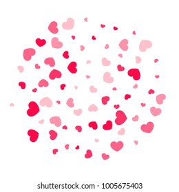 Pink Hearts Confetti Falling on White Background. Valentine's Day Pattern. Romantic Scattered Hearts Cute Texture. Love. Sweet Moment. Cards, Banners, Posters, Flyers, Sales, Brochure, Wallpaper.