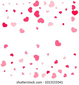Pink Hearts Confetti Falling on White Background. Valentine's Day Pattern. Romantic Scattered Hearts Cute Texture. Love. Sweet Moment. Cards, Banners, Posters, Flyers, Sales, Brochure, Wallpaper.