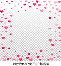 Pink Hearts Confetti Falling on White Background. Valentine's Day Pattern. Romantic Scattered Hearts Design Element. Love. Sweet Moment. Gift. Wedding. Anniversary, Mother's Day. Vector Illustratuion.