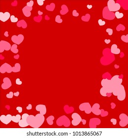 Pink Hearts Confetti Falling on White Background. Valentine's Day Pattern. Romantic Scattered Hearts Design Element. Love. Sweet Moment. Gift. Wedding. Anniversary, Mother's Day. Vector Illustratuion.
