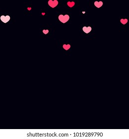 Pink Hearts Confetti Falling on Black Background. Valentine's Day Pattern. Romantic Scattered Hearts Cute Texture. Love. Sweet Moment. Cards, Banners, Posters, Flyers, Sales, Brochure, Wallpaper.