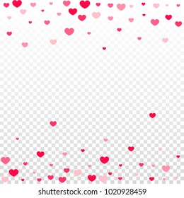 Pink Hearts Confetti Falling on Transparent. Valentine's Day Pattern. Romantic Scattered Hearts Design Element. Love. Sweet Moment. Cards, Banners, Posters, Flyers, Sales, Brochure, Wallpaper.