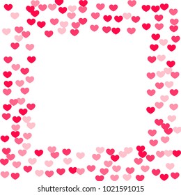 Pink Hearts Confetti Falling on White Background. Valentine's Day Pattern. Romantic Scattered Hearts Cute Texture. Love. Sweet Moment. Cards, Banners, Posters, Flyers, Sales, Brochure, Wallpaper.