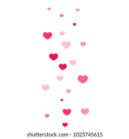 Pink Hearts Confetti Falling on White Background. Valentine's Day Pattern. Romantic Scattered Hearts Cute Texture. Love. Sweet Moment. Gift. Wedding. Anniversary, Birthday. Vector Illustratuion.