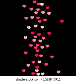 Pink Hearts Confetti Falling on Black Background. Valentine's Day Pattern. Romantic Scattered Hearts Design Element. Love. Sweet Moment. Gift. Wedding. Anniversary, Birthday. Vector Illustratuion.
