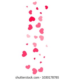Pink Hearts Confetti Falling on White Background. Valentine's Day Pattern. Romantic Scattered Hearts Design Element. Love. Sweet Moment. Gift. Wedding. Anniversary, Birthday. Vector Illustratuion.