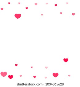 Pink Hearts Confetti Falling on White Background. Valentine's Day Pattern. Romantic Scattered Hearts Design Element. Love. Sweet Moment. Cards, Banners, Posters, Flyers, Sales, Brochure, Wallpaper.
