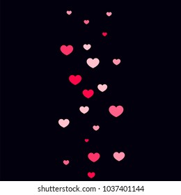 Pink Hearts Confetti Falling on Black Background. Valentine's Day Pattern. Romantic Scattered Hearts Design Element. Love. Sweet Moment. Gift. Wedding. Anniversary, Birthday. Vector Illustratuion.