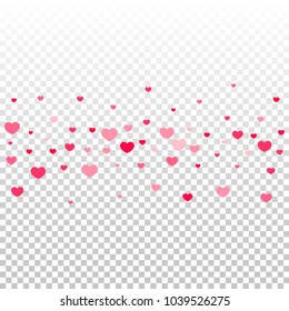 Pink Hearts Confetti Falling on Transparent. Valentine's Day Pattern. Romantic Scattered Hearts Cute Texture. Love. Sweet Moment. Cards, Banners, Posters, Flyers, Sales, Brochure, Wallpaper.