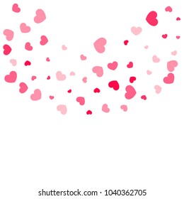 Pink Hearts Confetti Falling on White Background. Valentine's Day Pattern. Romantic Scattered Hearts Design Element. Love. Sweet Moment. Cards, Banners, Posters, Flyers, Sales, Brochure, Wallpaper.