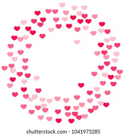 Pink Hearts Confetti Falling on White Background. Valentine's Day Pattern. Romantic Scattered Hearts Cute Texture. Love. Sweet Moment. Cards, Banners, Posters, Flyers, Sales, Brochure, Wallpaper.