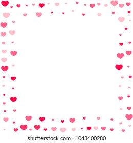 Pink Hearts Confetti Falling on White Background. Valentine's Day Pattern. Romantic Scattered Hearts Cute Texture. Love. Sweet Moment. Cards, Banners, Posters, Flyers, Sales, Brochure, Wallpaper.