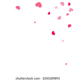 Pink Hearts Confetti Falling on White Background. Valentine's Day Pattern. Romantic Scattered Hearts Cute Texture. Love. Sweet Moment. Cards, Banners, Posters, Flyers, Sales, Brochure, Wallpaper.