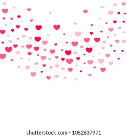 Pink Hearts Confetti Falling on White Background. Valentine's Day Pattern. Romantic Scattered Hearts Cute Texture. Love. Sweet Moment. Cards, Banners, Posters, Flyers, Sales, Brochure, Wallpaper.