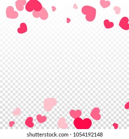 Pink Hearts Confetti Falling on Transparent. Valentine's Day Pattern. Romantic Scattered Hearts Design Element. Love. Sweet Moment. Gift. Wedding. Anniversary, Birthday. Vector Illustratuion.