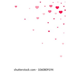 Pink Hearts Confetti Falling on White Background. Valentine's Day Pattern. Romantic Scattered Hearts Cute Texture. Love. Sweet Moment. Cards, Banners, Posters, Flyers, Sales, Brochure, Wallpaper.