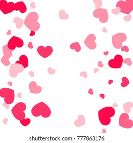 Pink Hearts Confetti Falling on White Background. Valentine's Day Pattern. Romantic Scattered Hearts Cute Texture. Love. Sweet Moment. Cards, Banners, Posters, Flyers, Sales, Brochure, Wallpaper.