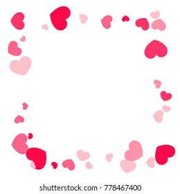 Pink Hearts Confetti Falling on White Background. Valentine's Day Pattern. Romantic Scattered Hearts Design Element. Love. Sweet Moment. Cards, Banners, Posters, Flyers, Sales, Brochure, Wallpaper.