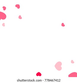 Pink Hearts Confetti Falling on White Background. Valentine's Day Pattern. Romantic Scattered Hearts Design Element. Love. Sweet Moment. Gift. Wedding. Anniversary, Birthday. Vector Illustratuion.