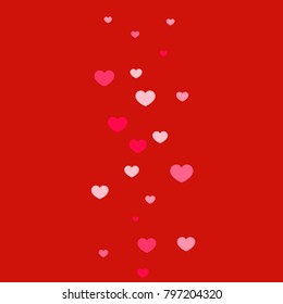Pink Hearts Confetti Falling on Red Background. Valentine's Day Pattern. Romantic Scattered Hearts Cute Texture. Love. Sweet Moment. Cards, Banners, Posters, Flyers, Sales, Brochure, Wallpaper.