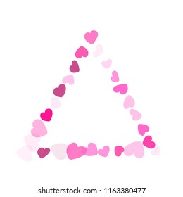 Pink hearts confetti frame border love symbols vector background. Amazing falling hearts scatter illustration. Love concert holiday print graphic design.