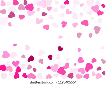 Pink hearts confetti frame border love symbols vector background. Romantic falling hearts isolated illustration. 