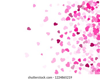 Pink hearts confetti frame border love emotion vector background. Sweetly flying hearts shapes illustration. Love concert holiday graphic design.